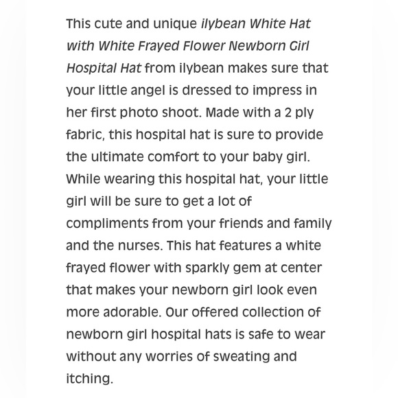 ilybean White Hat with a White Fairy Frayed Flower Newborn Girl Hat NWT - Picture 4 of 5